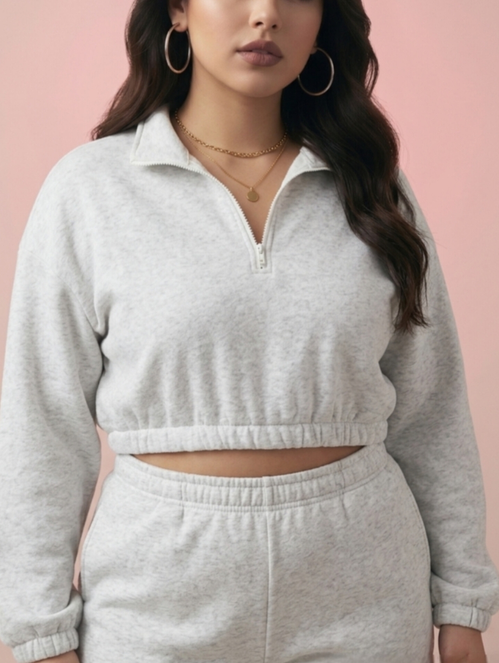 Gray Quarter-Zip Cropped Sweatshirt